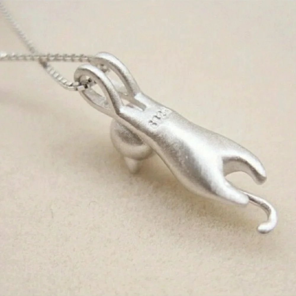 .925 Sterling Silver Cat Pendant w/ 16